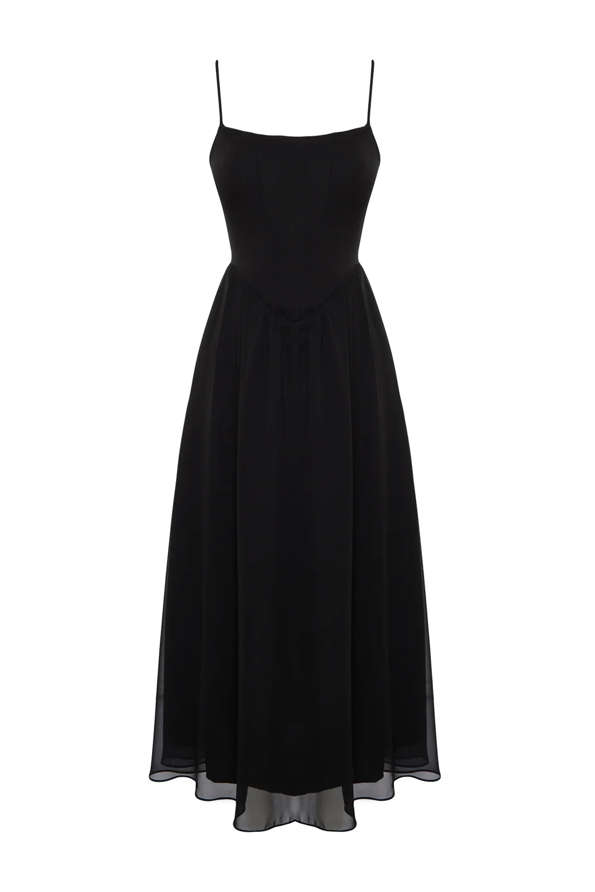Trendyol Collection  Schwarzes, offenes Taillen-/Skater-gefüttertes Korsett, detailliertes, elegantes Abendkleid aus Tüll