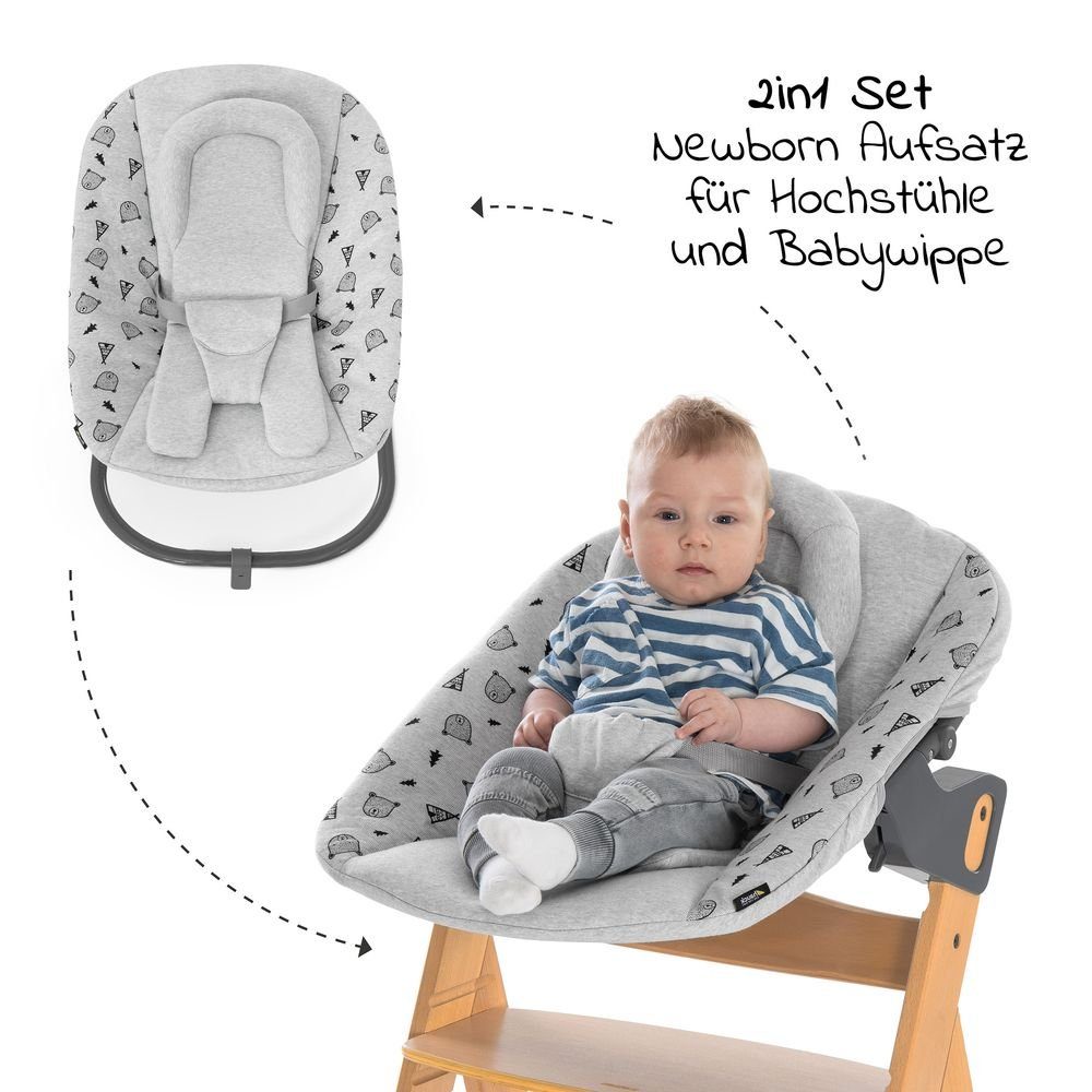 Hauck Hochstuhl Alpha Plus Natur XL Newborn Set (Set, 5 St), Babystuhl ab Geburt, Aufsatz für Neugeborene, Essbrett, Sitzauflage