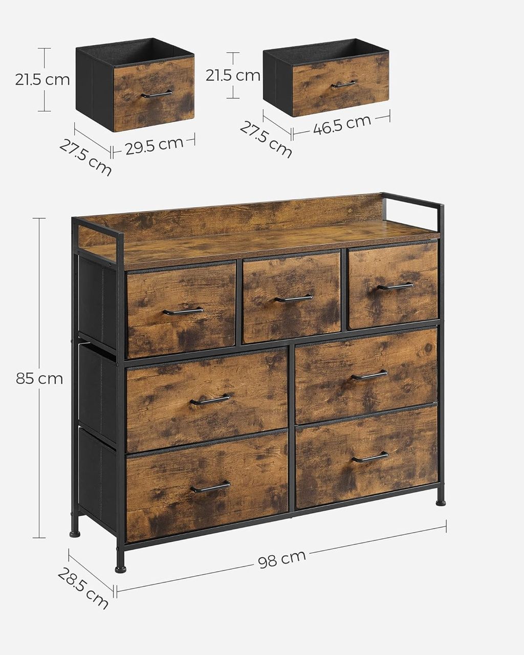 Vasagle Industrie-Design Kommode mit 7 Stoffschubladen