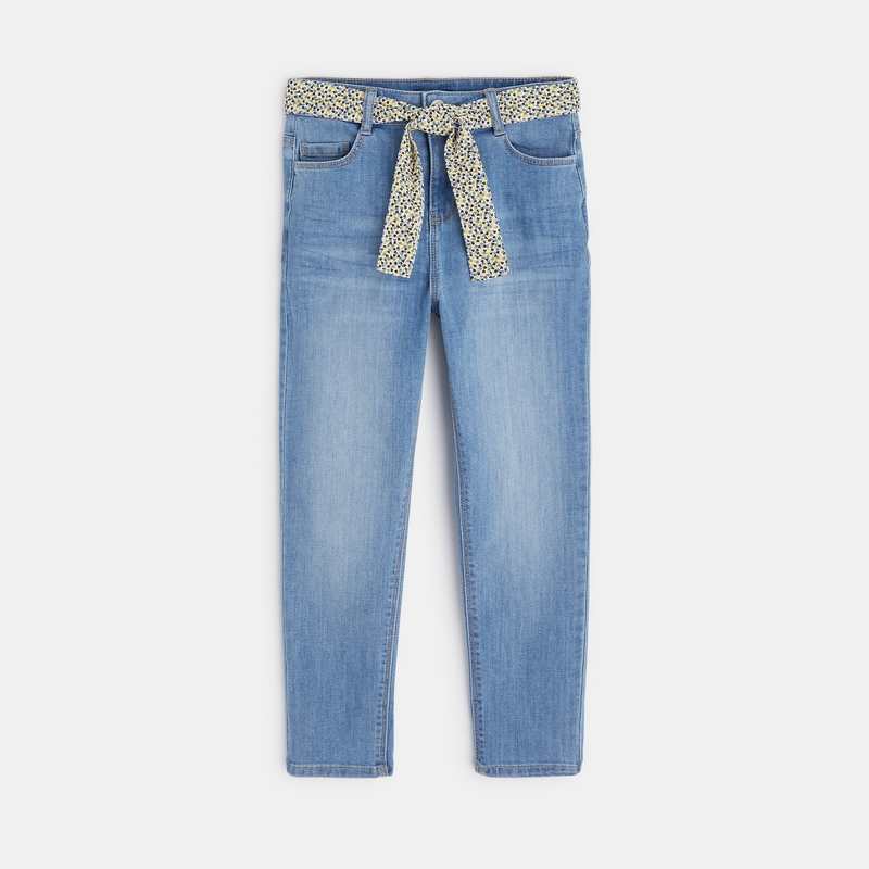 Jean boyfriend ceinturé bleu fille