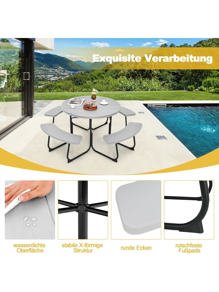 COSTWAY Sitzgarnitur HDPE für 8 Personen in Grau günstig kaufen onesize