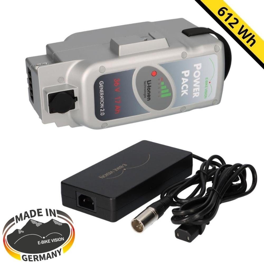 E-Bike Vision SET E-BIKE VISION Akku für Panasonic Antrieb 36V 17Ah 612 Wh 4A Lader E-Bike Akku