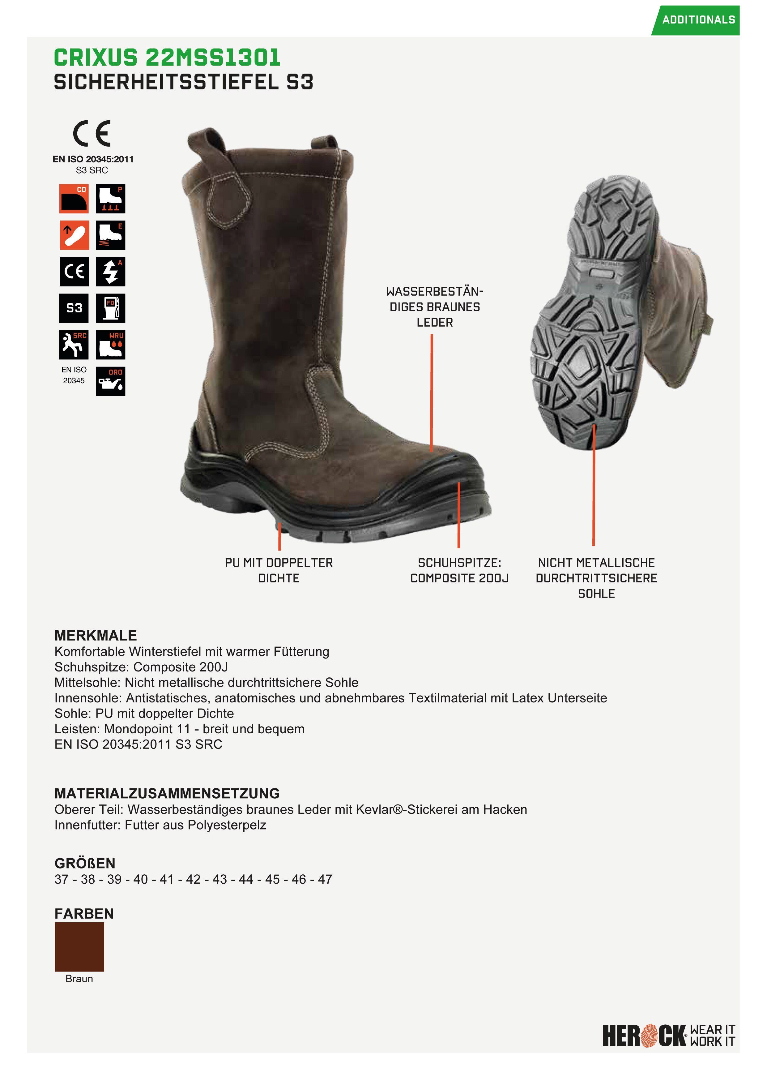 Herock Sicherheitsstiefel Winterstiefel der Sicherheitsklasse S3, gefüttert