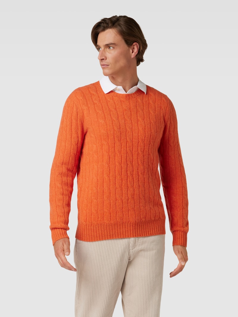 Kaschmirpullover mit Zopfmuster in orange