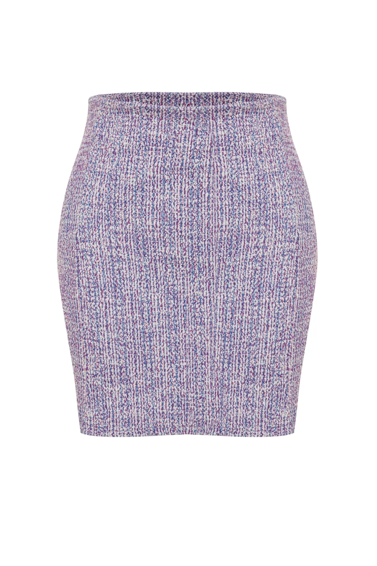 Trendyol Collection  Lilafarbener Tweed-Mini-Strickrock mit normaler Taille und Reißverschluss und Schlitz TWOAW24ET00146