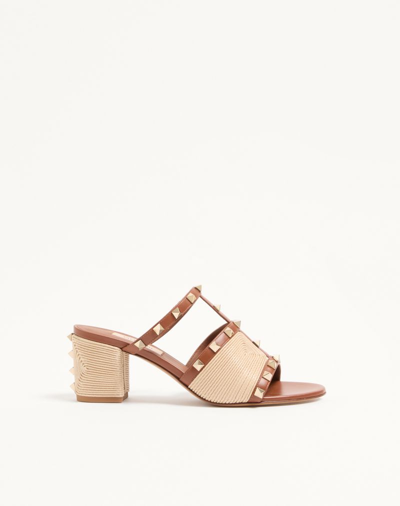 Rockstud Slidesandaler i kalveskind med kornet broderi 60 mm