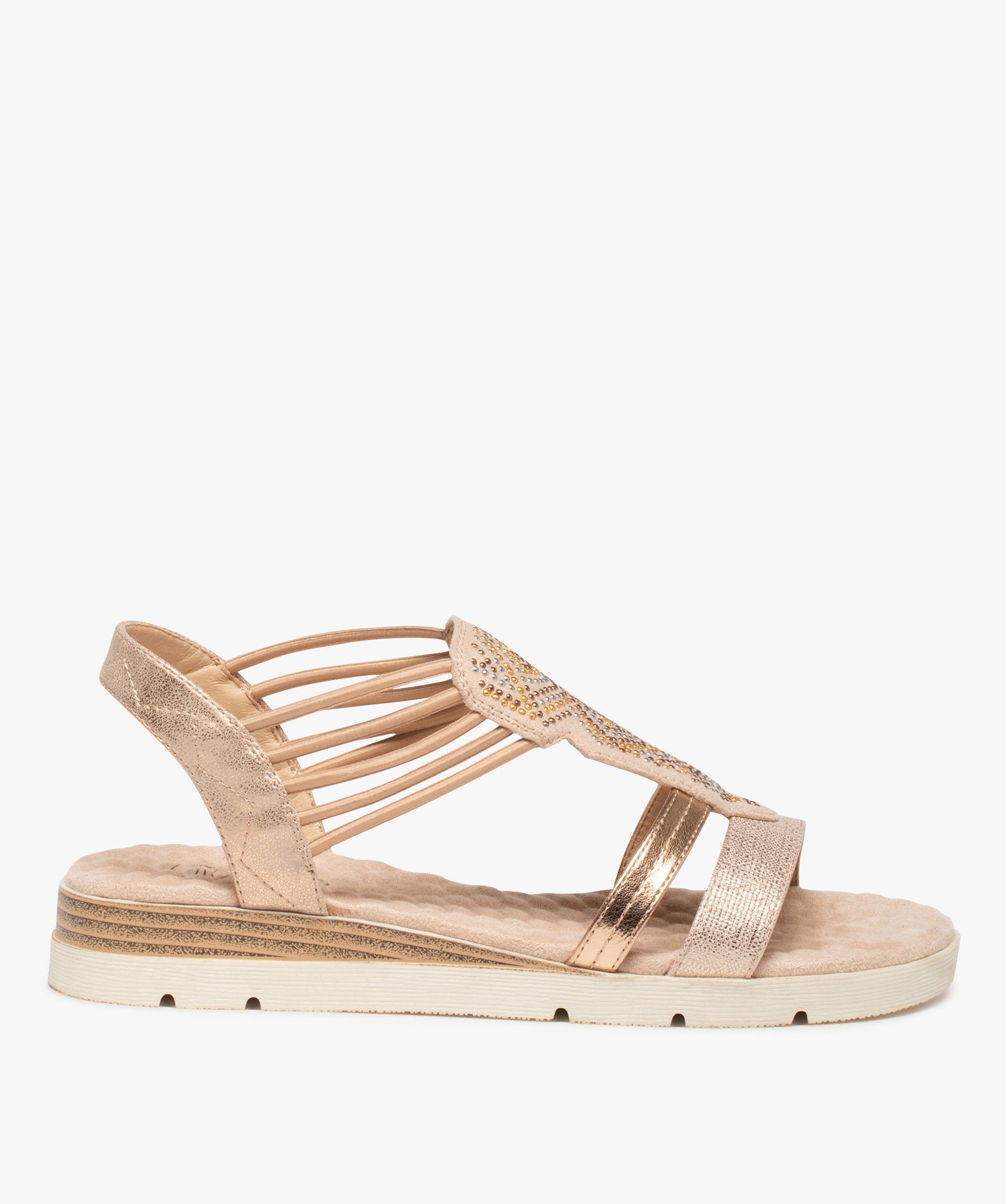 Sandales fille compensées à brides élastiquées et strass rose | GEMO