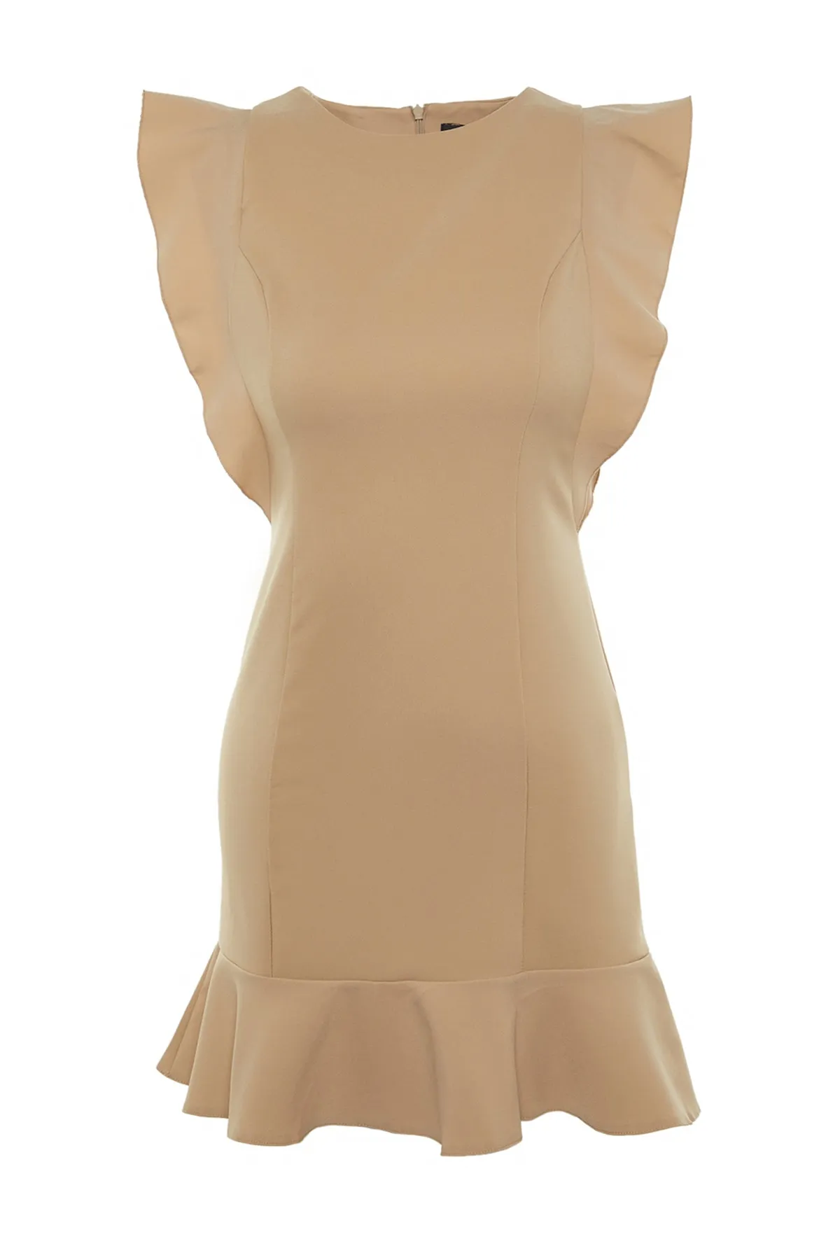 Trendyol Collection  Steinfarbenes Minikleid mit gewebten Rüschen und detailliertem Webmuster TWOSS19XB0075