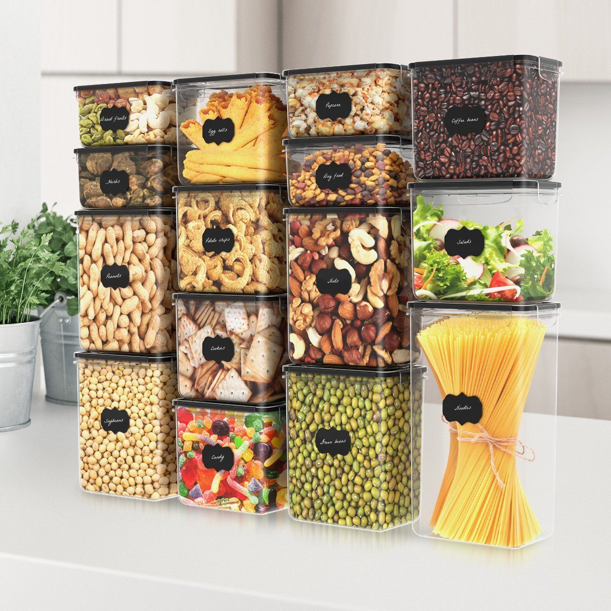 MULISOFT Vorratsdose 16er Set Vorratsdosen, Vorratsgläser, Aufbewahrungsbox Küche Organizer, Polyprophylen (PP), (22-tlg), Spülmaschinenfest, mikrowellengeeignet, 0,8 / 1,4 / 2,0 / 2,8 L