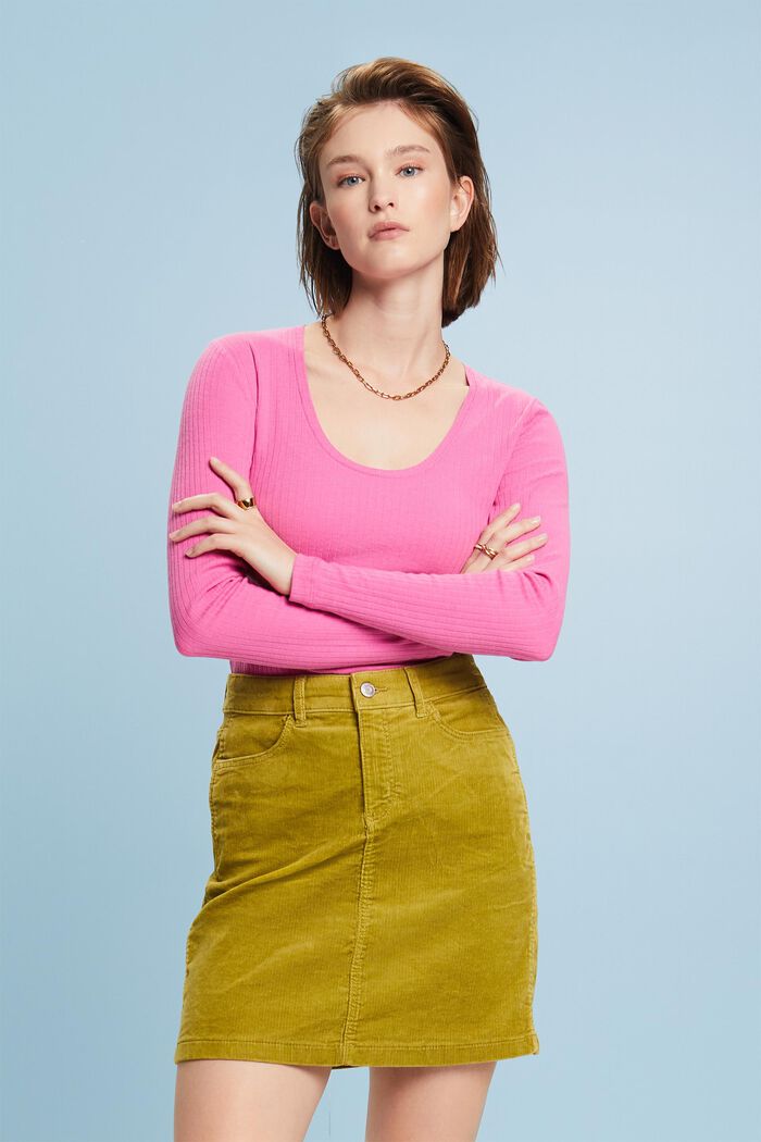 Pointelle-T-Shirt mit weitem Rundhalsausschnitt