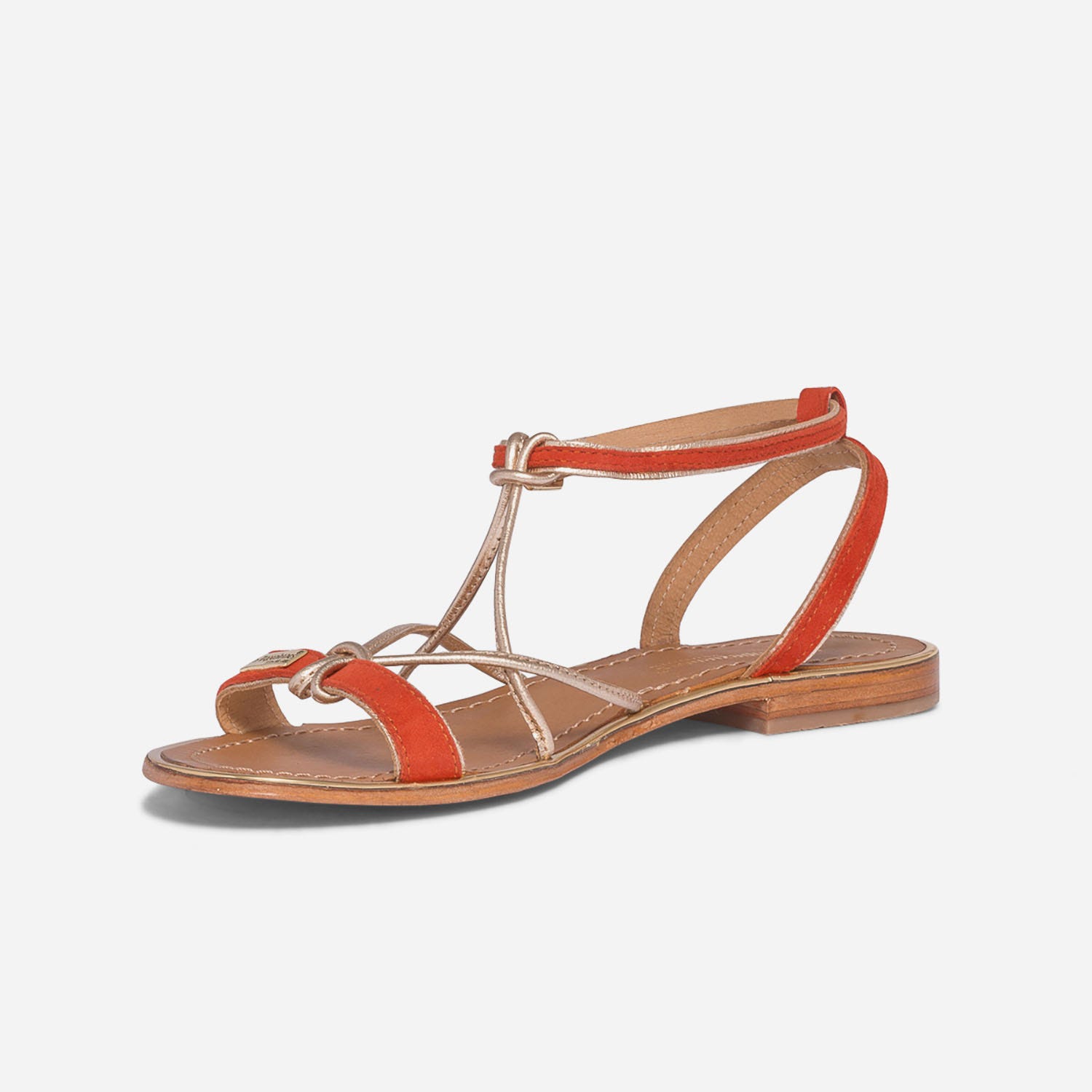 Sandale LES TROPEZIENNES orange et or en cuir