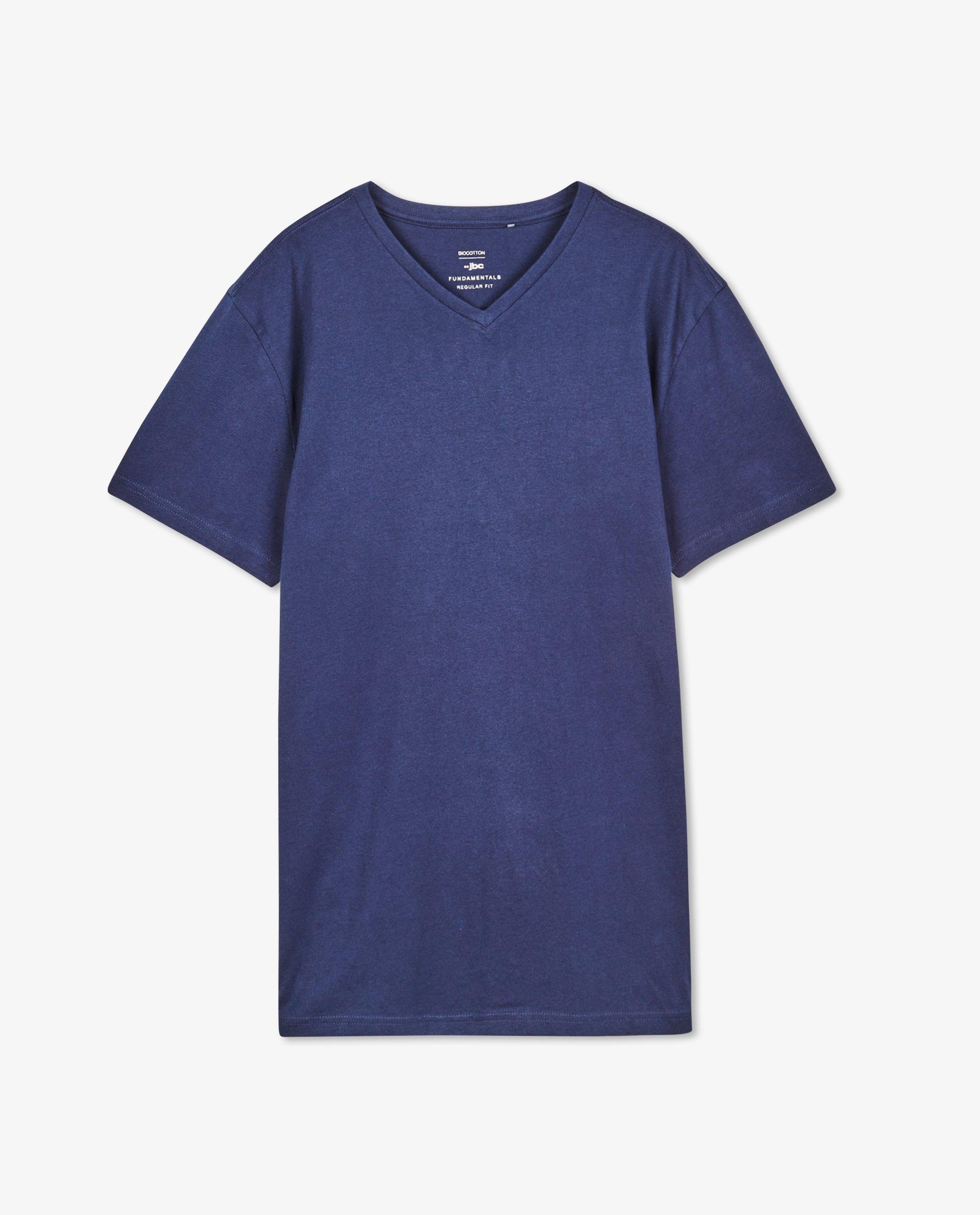 Tricou JBC albastru închis din bumbac organic cu decolteu în V, albastru închis