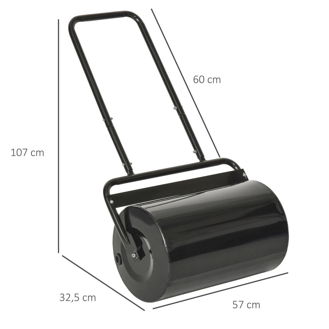 Outsunny Rasenwalze mit U-Griff Gartenwalze, 32 cm Durchmesser 38 L Wasser-/62 kg Sand Metall Schwarz