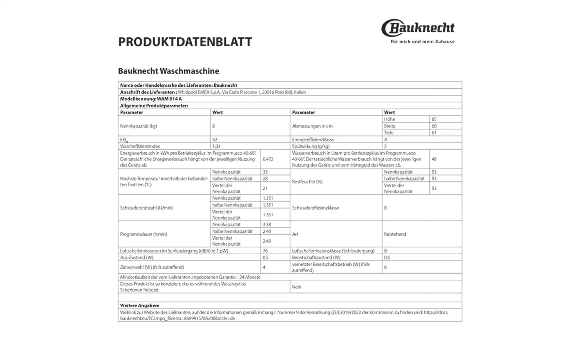 Bauknecht Waschvollautomat  WAM814A