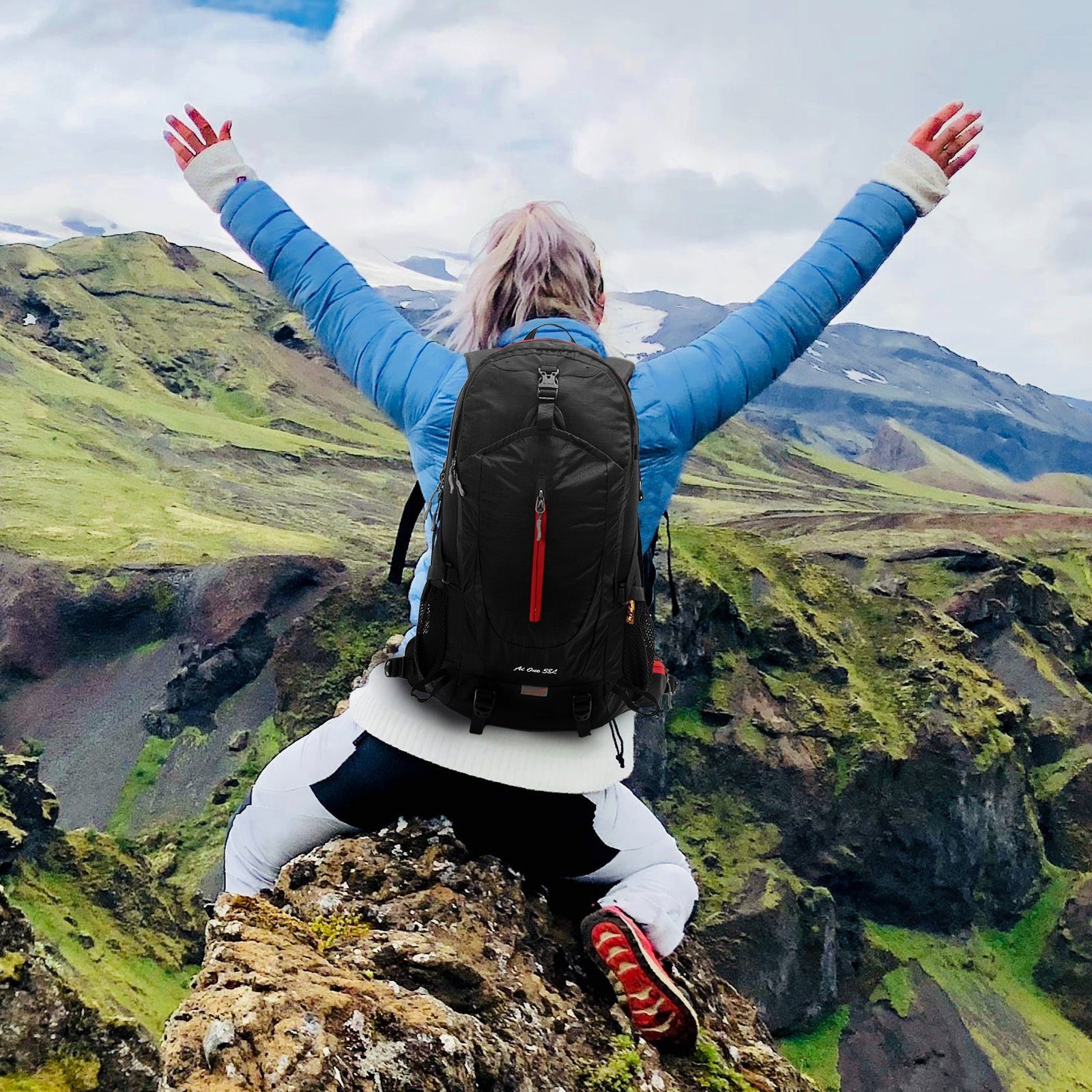 TAN.TOMI Wanderrucksack 38L Großer Wanderrucksack mit Rückenbelüftung, Wasserdicht (Einschließlich Regenschutz), mit Regenschutz für Outdoor Reisen Camping Trekking