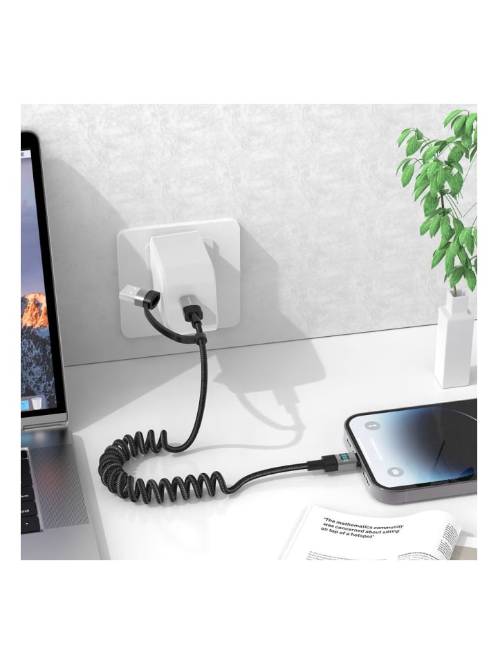 COFI 1453 Xssive 2in1 dehnbares 1,5m Lade-und Datenkabel Lightning zu in Schwarz günstig kaufen onesize