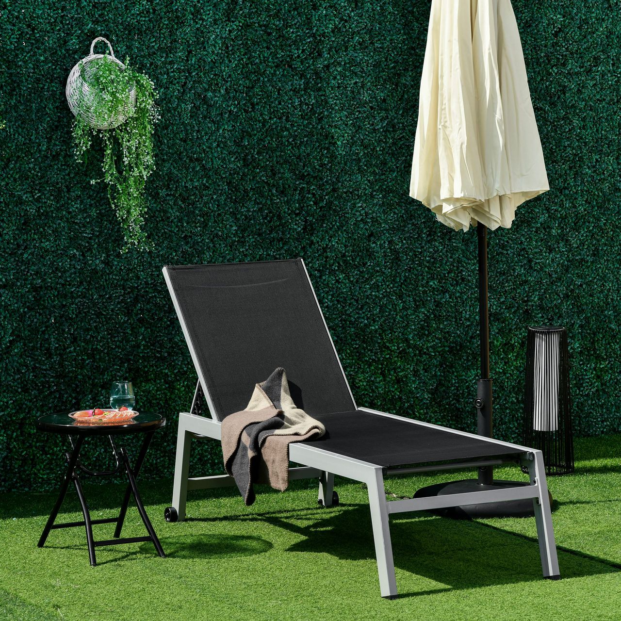 Outsunny Sonnenliege Gartenliege 5-stufige Rückenlehne Aluminium Schwarz