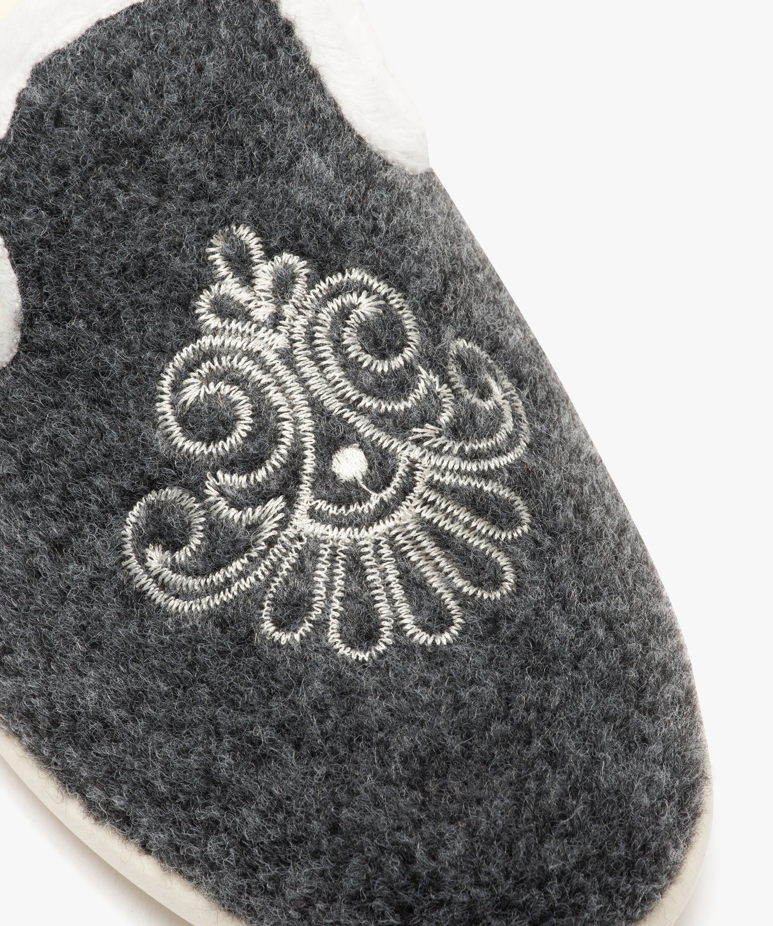 Chaussons femme pantoufles confort en feutrine brodée gris | GEMO