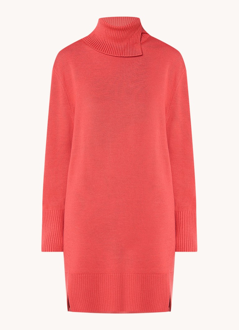 Rochie scurtă HUGO BOSS Feringata, confecționată din material fin tricotat cu un amestec de lână virgină, cu guler înalt.