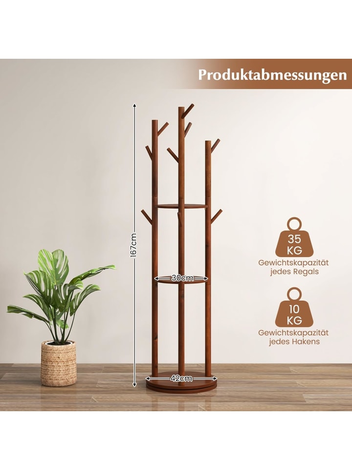 COSTWAY Garderobenständer Drehbar Holz in Braun günstig kaufen onesize