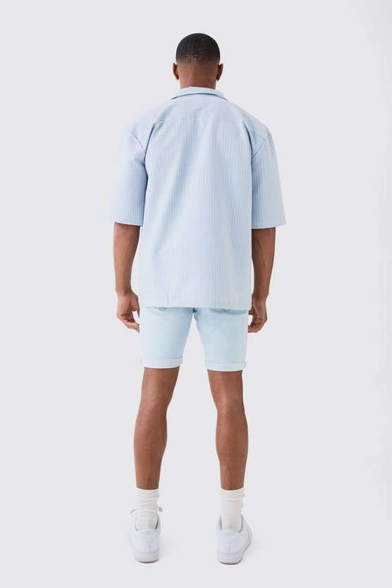 Zerrissene Skinny Stretch Jeansshorts in Ice Blue