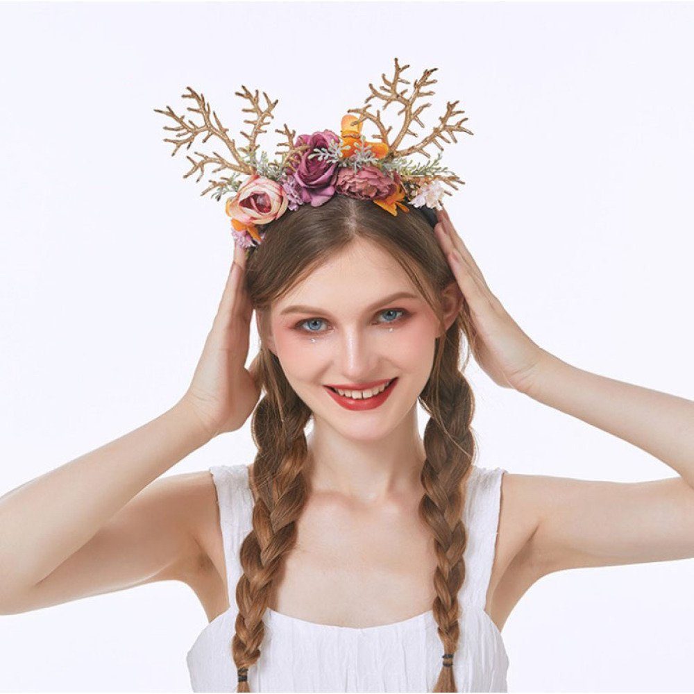 Jormftte Haarband Rentierstirnband mit Blumen,Hirsch