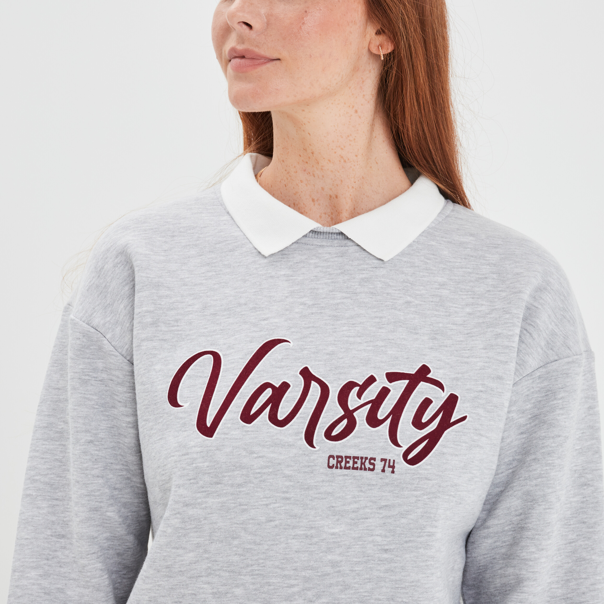 Sweat col polo Creeks gris clair femme | La Halle