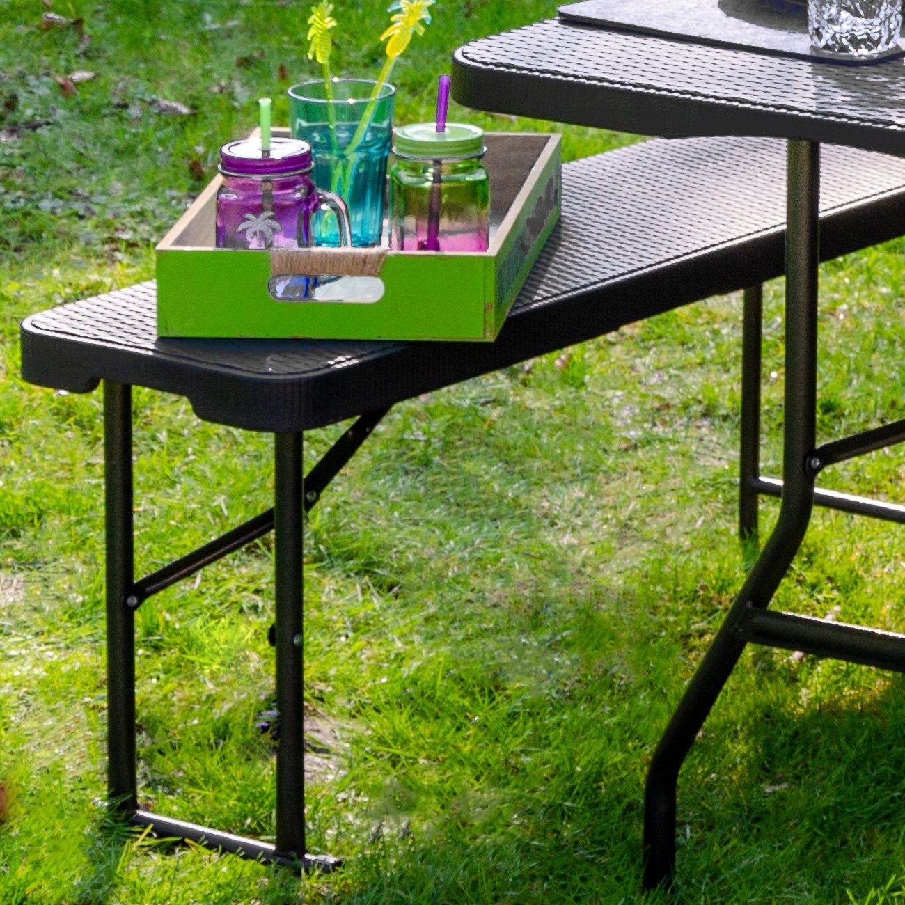 AMANKA Bierzeltgarnitur Bierbank Rattan Look Kunststoff Bank Sitzbank, Klappbar 184x30x43 Gartenbank