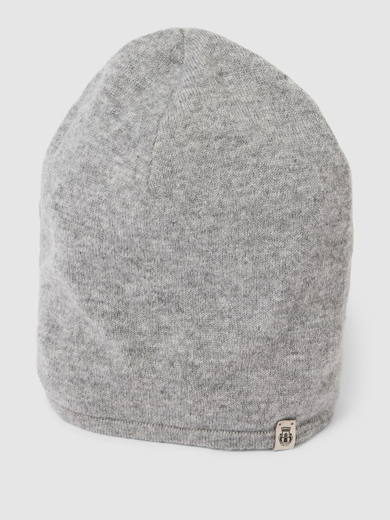 Beanie aus Kaschmir mit Label-Detail in mittelgrau meliert