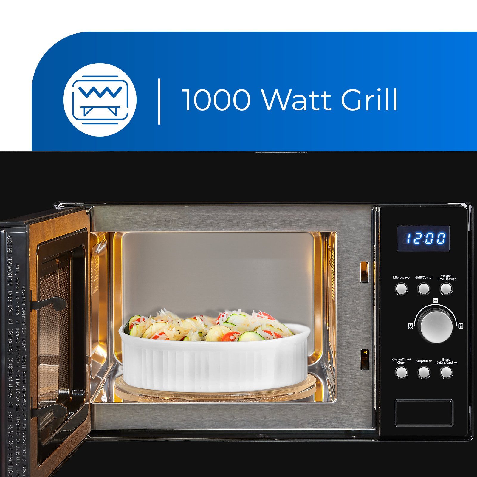 exquisit Einbau-Mikrowelle EMW 1770-G-D-030, 1050 Watt, 5 Leistungsstufen, Grill