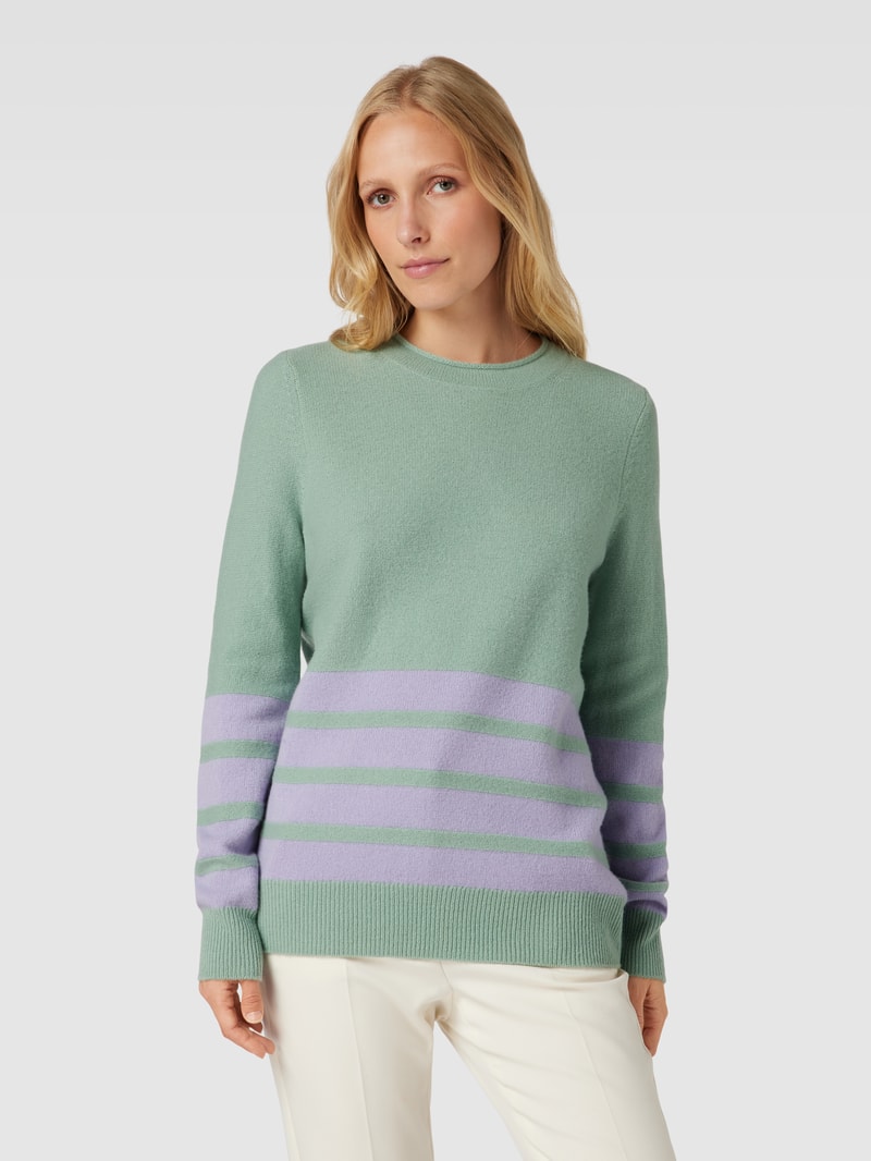Strickpullover aus Lanawolle mit Kontraststreifen in schilf