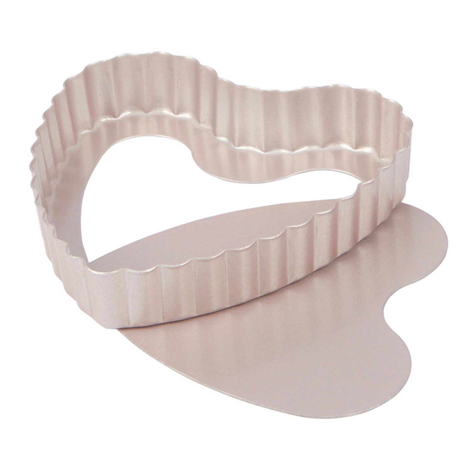 Chefmade Herzkuchenform Backform, (CHEFMADE, Mini Tarteformen Herz, 105x102x20mm, Champagnergold, antihaft- & silikonbeschichtet, Dessertförmchen, Quicheform, Minikuchenform, Liebeskuchen, Hebebodenform, Karbonstahl 1-tlg), Tarteform mit Hebeboden -