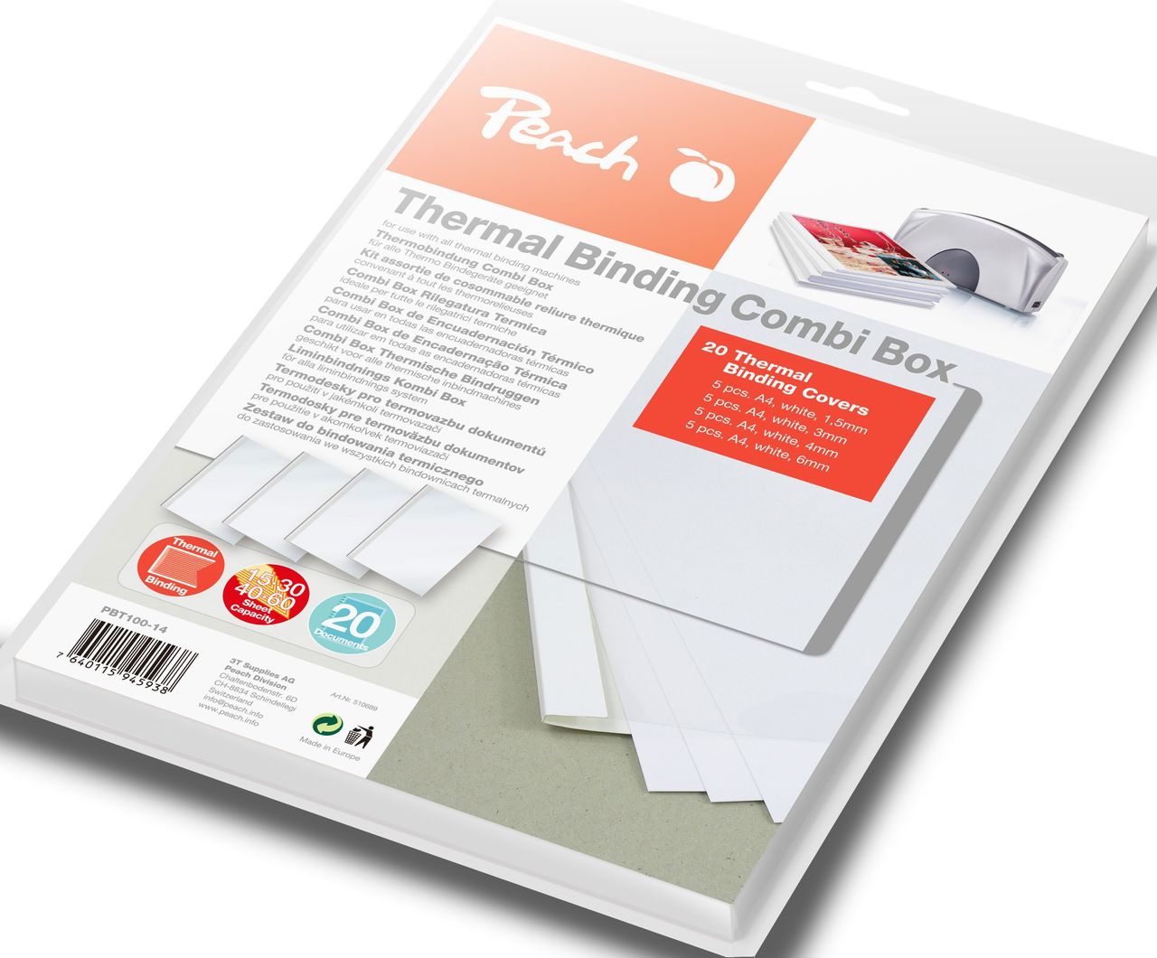 Peach Thermobindemappen für 20 Mappen (je 15-60 A4, weiss)
