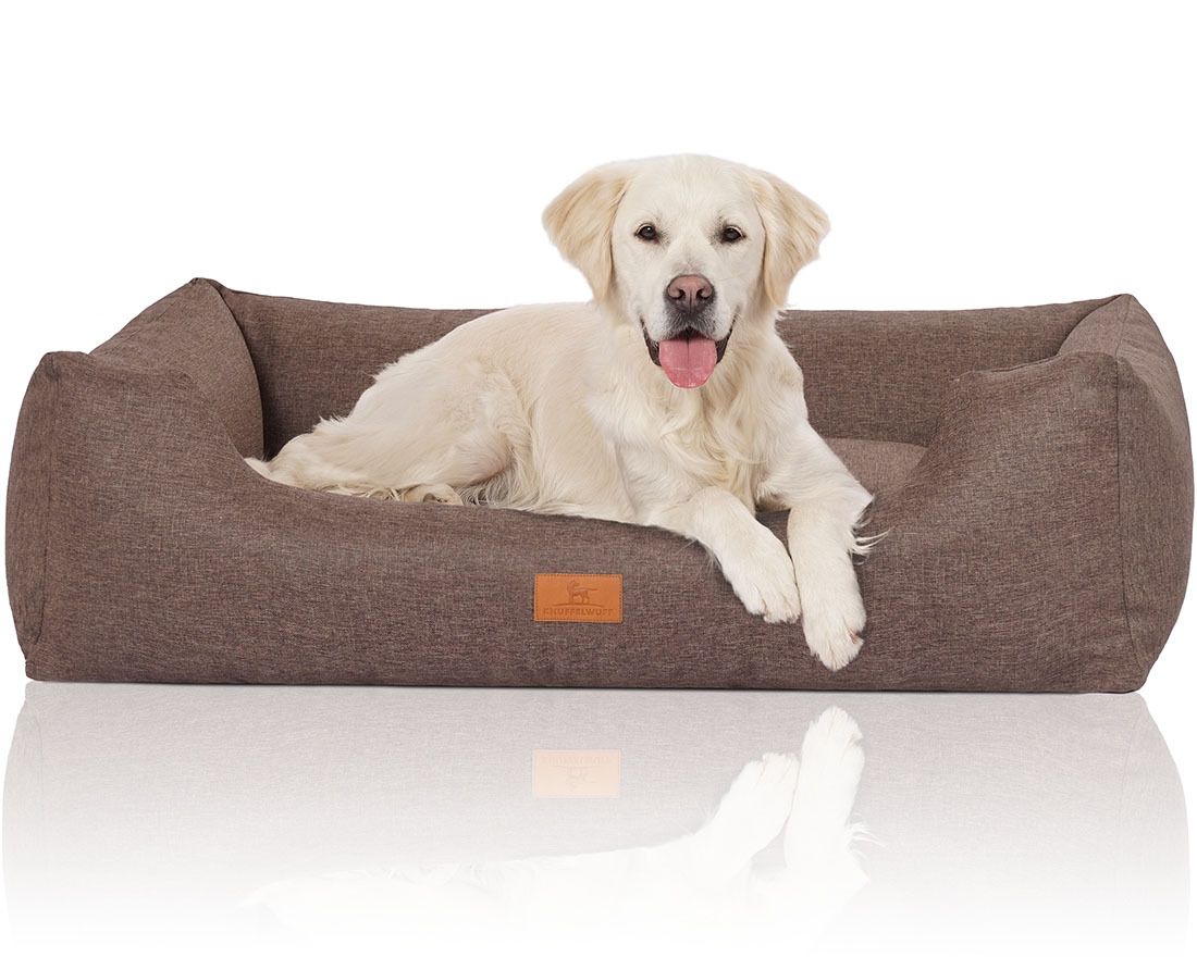 Knuffelwuff Hundebetten Knuffelwuff Hundebett Lotte aus Velours mit feinem Handwebcharakter braun/ grau XL