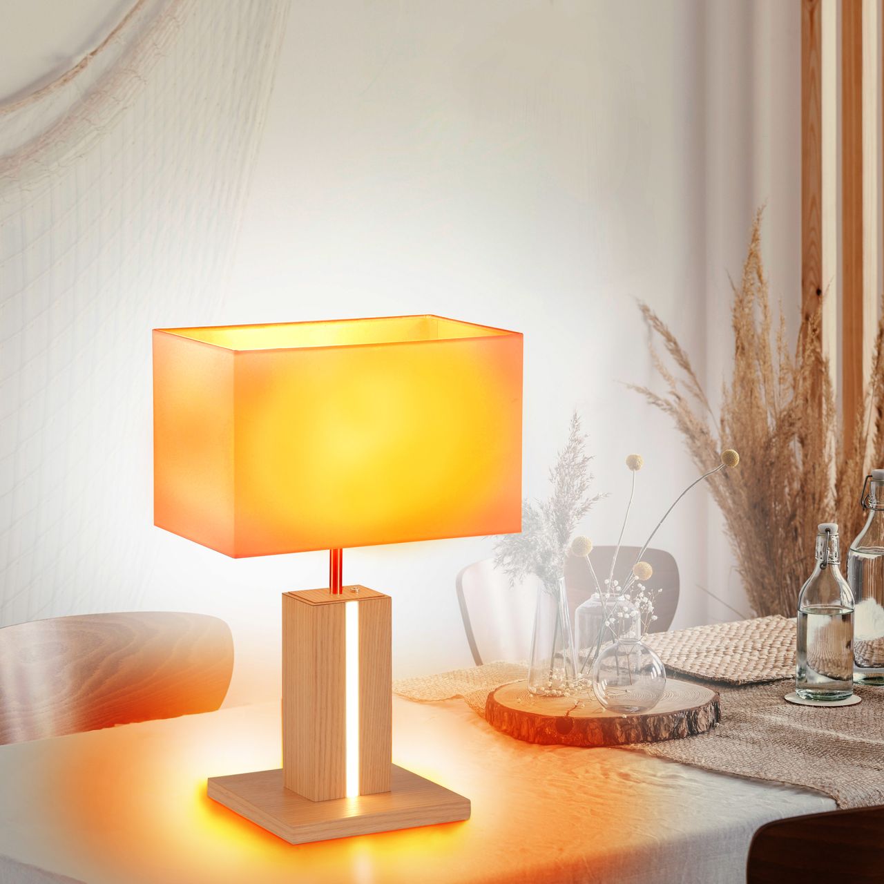 JUST LIGHT Tischleuchte mit MIKA Leuchtmittel 1xE27   1xLED-Board/5W, RGB, Holzdekor