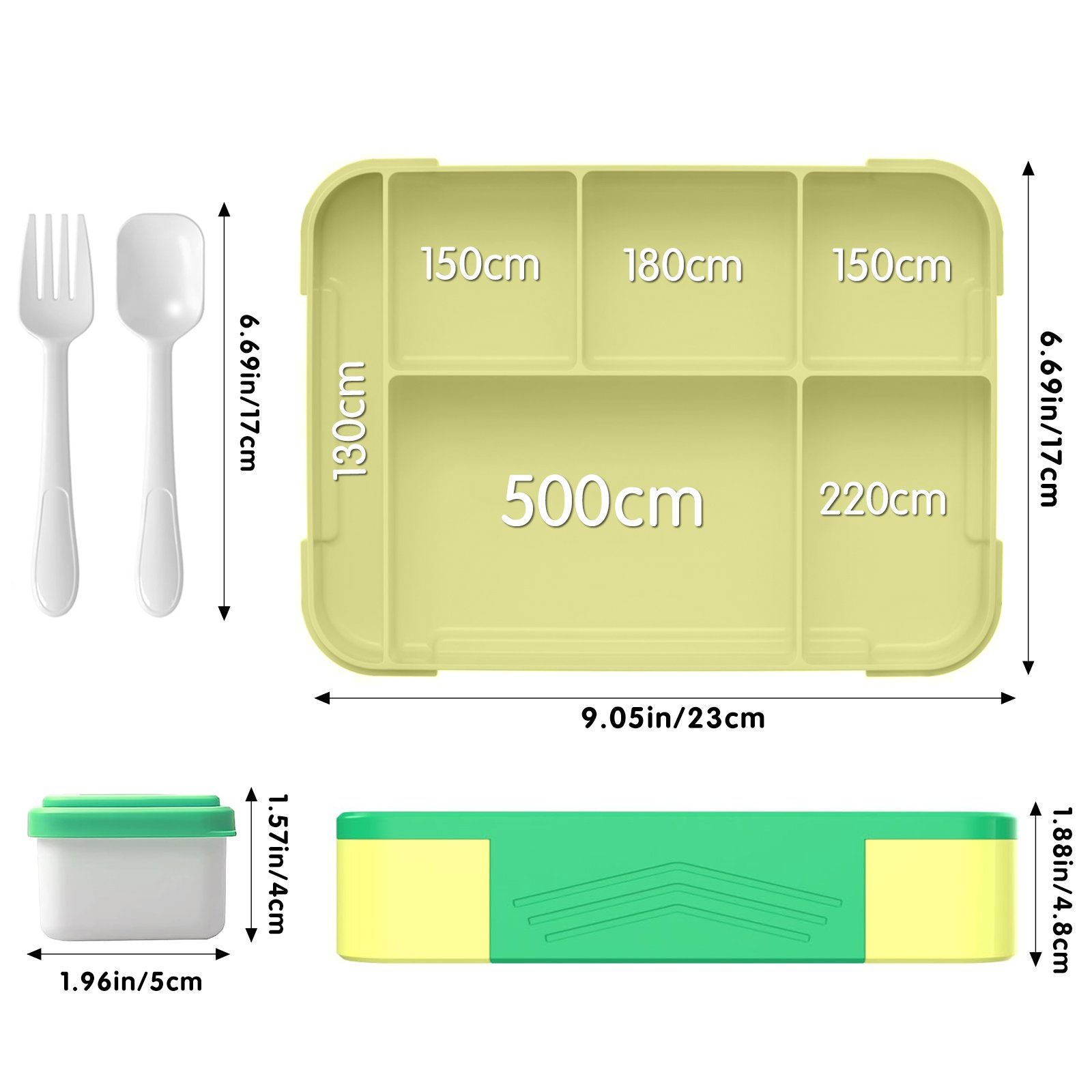 MDHAND Lunchbox Rechteckige Bento-Box, Kunststoffe, (1-tlg), Mit Saucenkasten, Mikrowellengeeignet