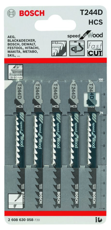 Bosch Blue Accessories 2608630058 T244D Stiksavklinger T-skaft pr. 5 stk. træ
