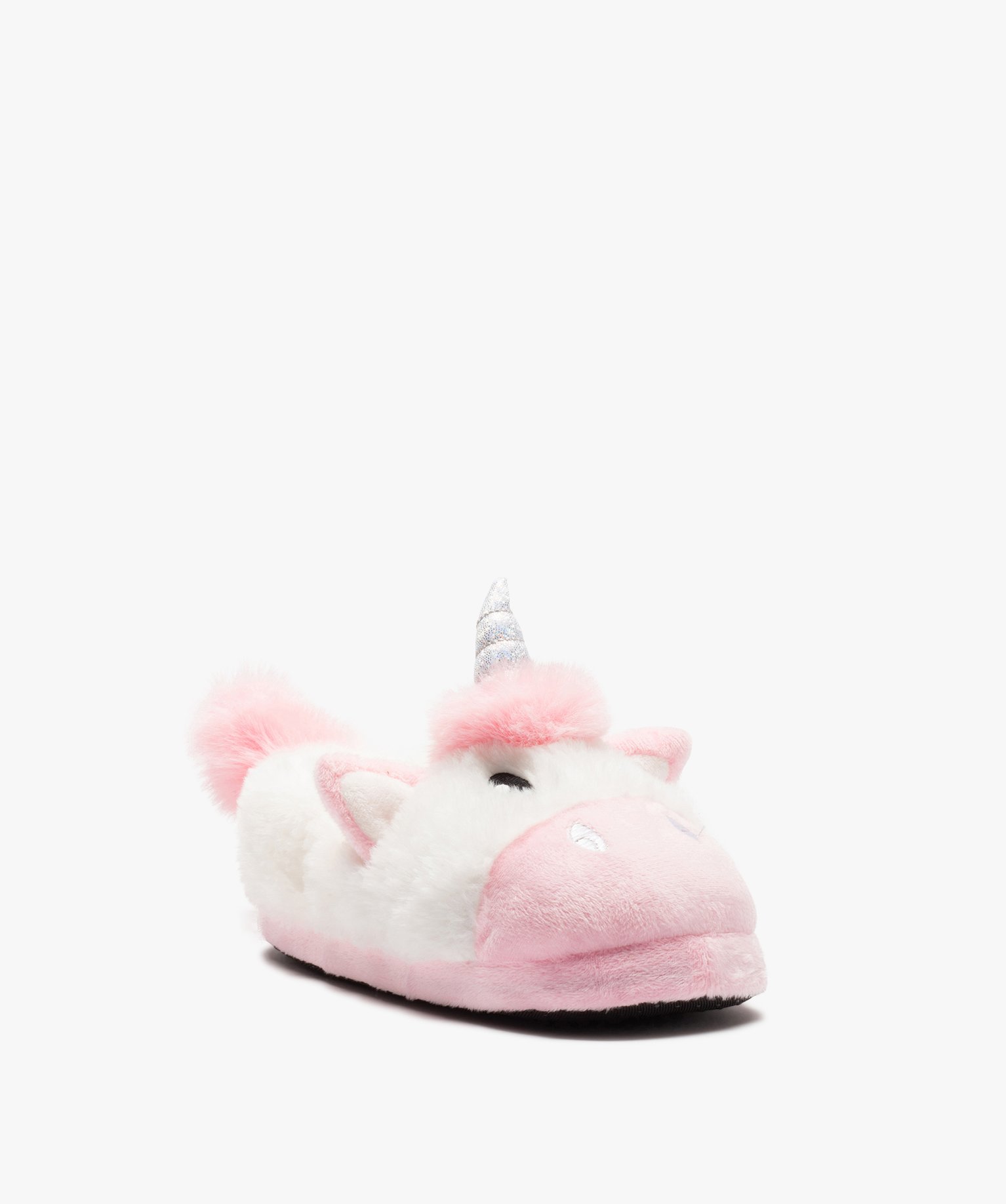 Chaussons fille 3D licorne en textile peluche blanc | GEMO