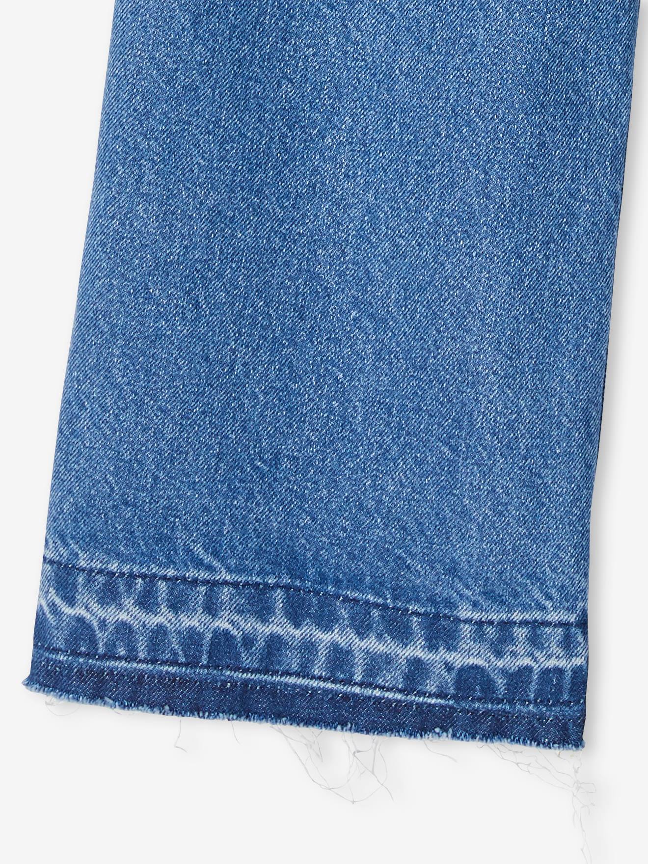 Jean large fille bas effiloché denim bleached