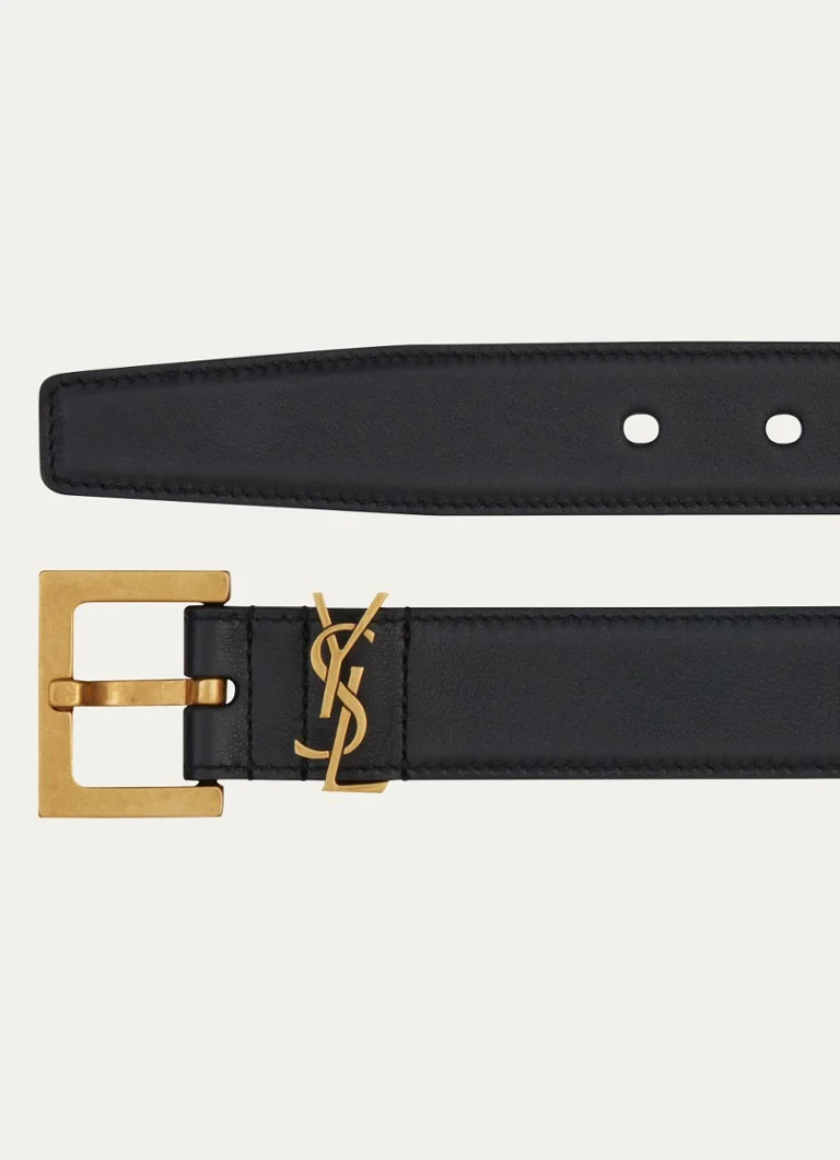 Curea din piele de vițel cu monogramă Saint Laurent