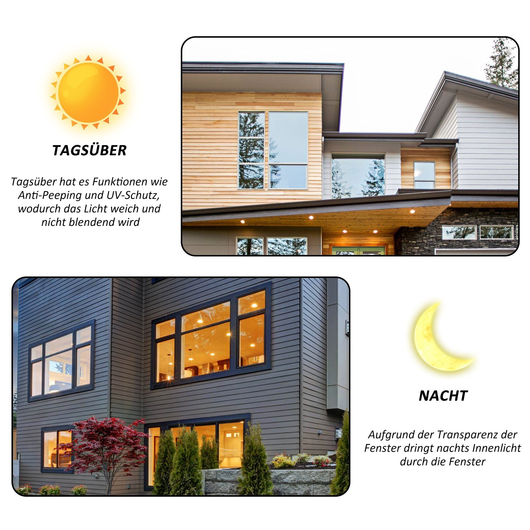 Sonnenschutz-Fensterfolie UV-Schutz Sonnenschutzfolie Fenster innen oder außen Spiegelfolie, CALIYO, Silber reflektierende Fensterfolie Rückstandslose Sonnenschutz Folie