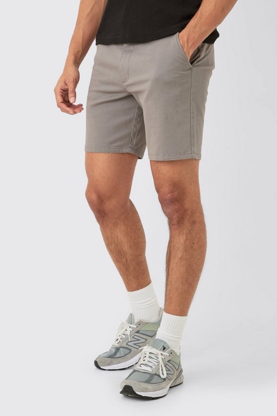 Graue Skinny Chino-Shorts