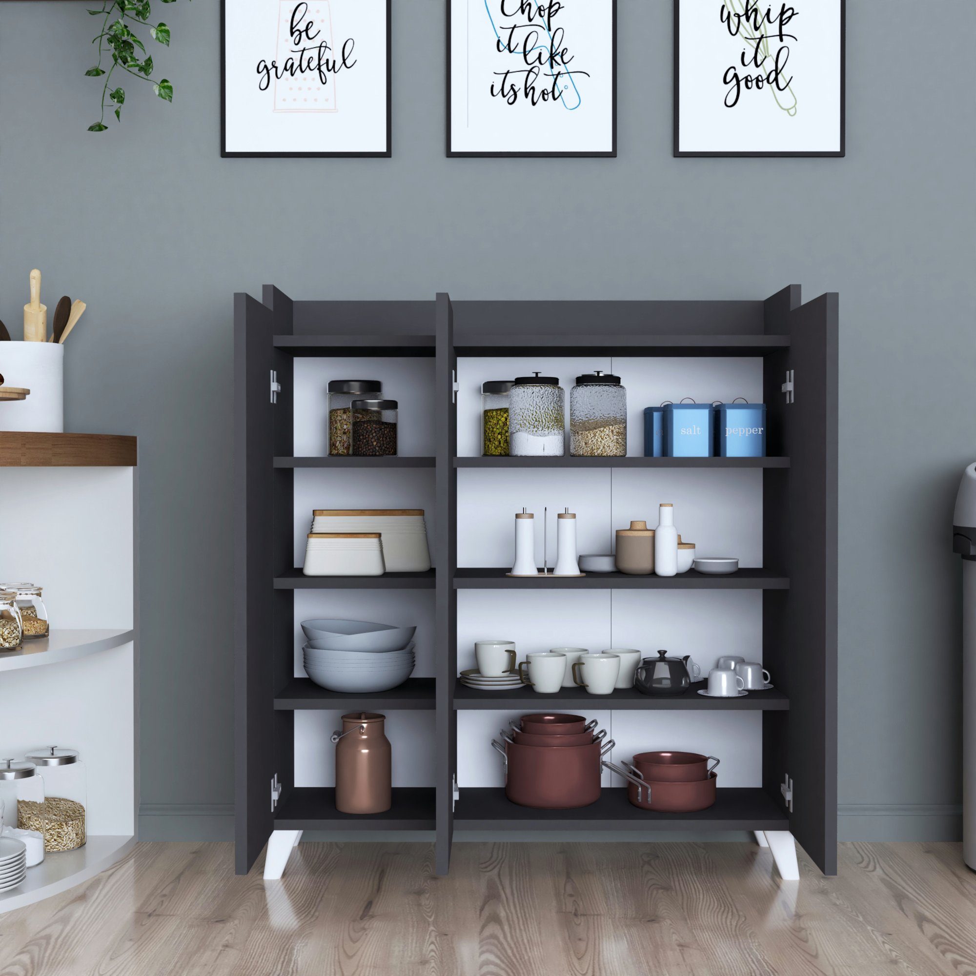 en.casa Mehrzweckschrank Sirdal mit 3 Türen 104x90x30 cm Anthrazit