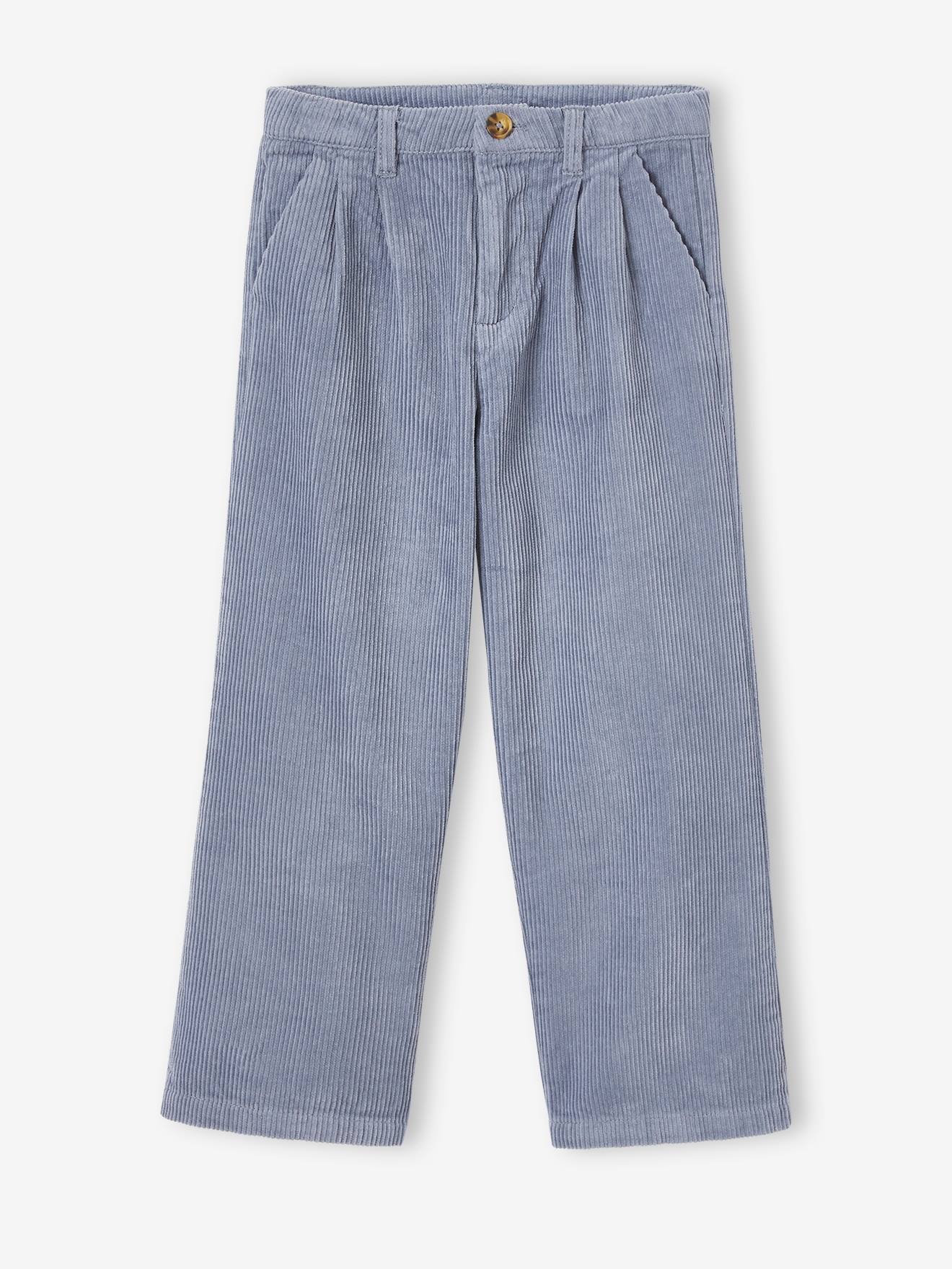 Pantalon large en velours côtelé fille bleu
