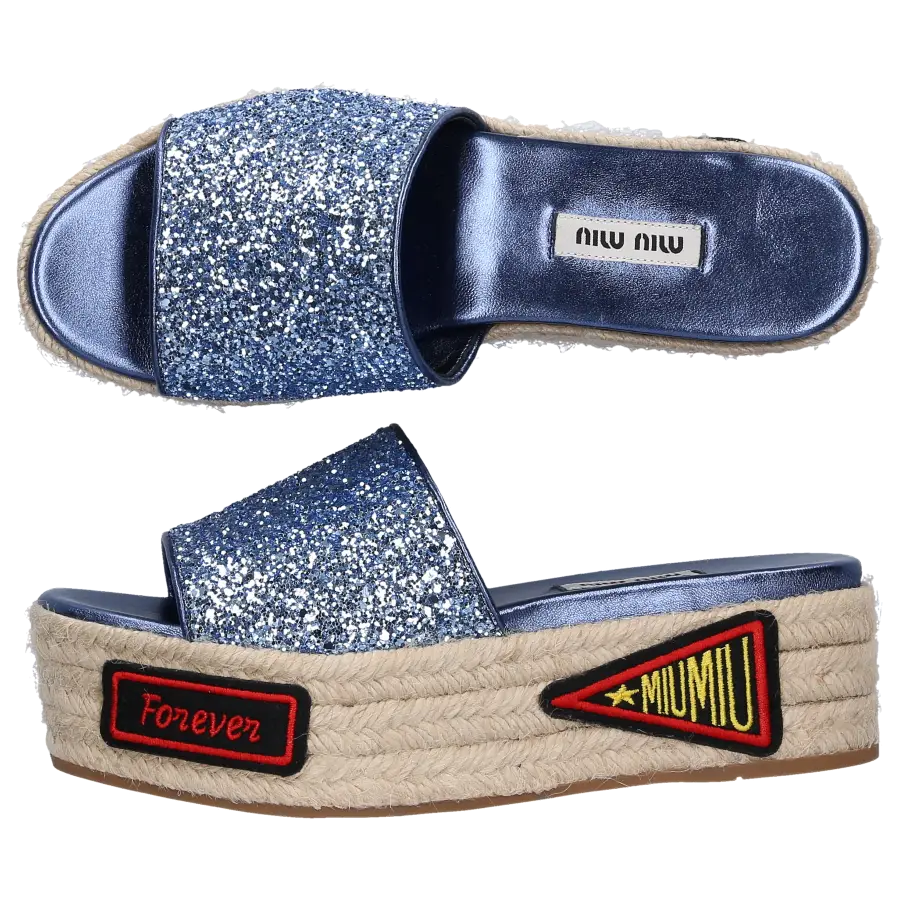 Miu Miu - Plateausandalen Glitter - blau