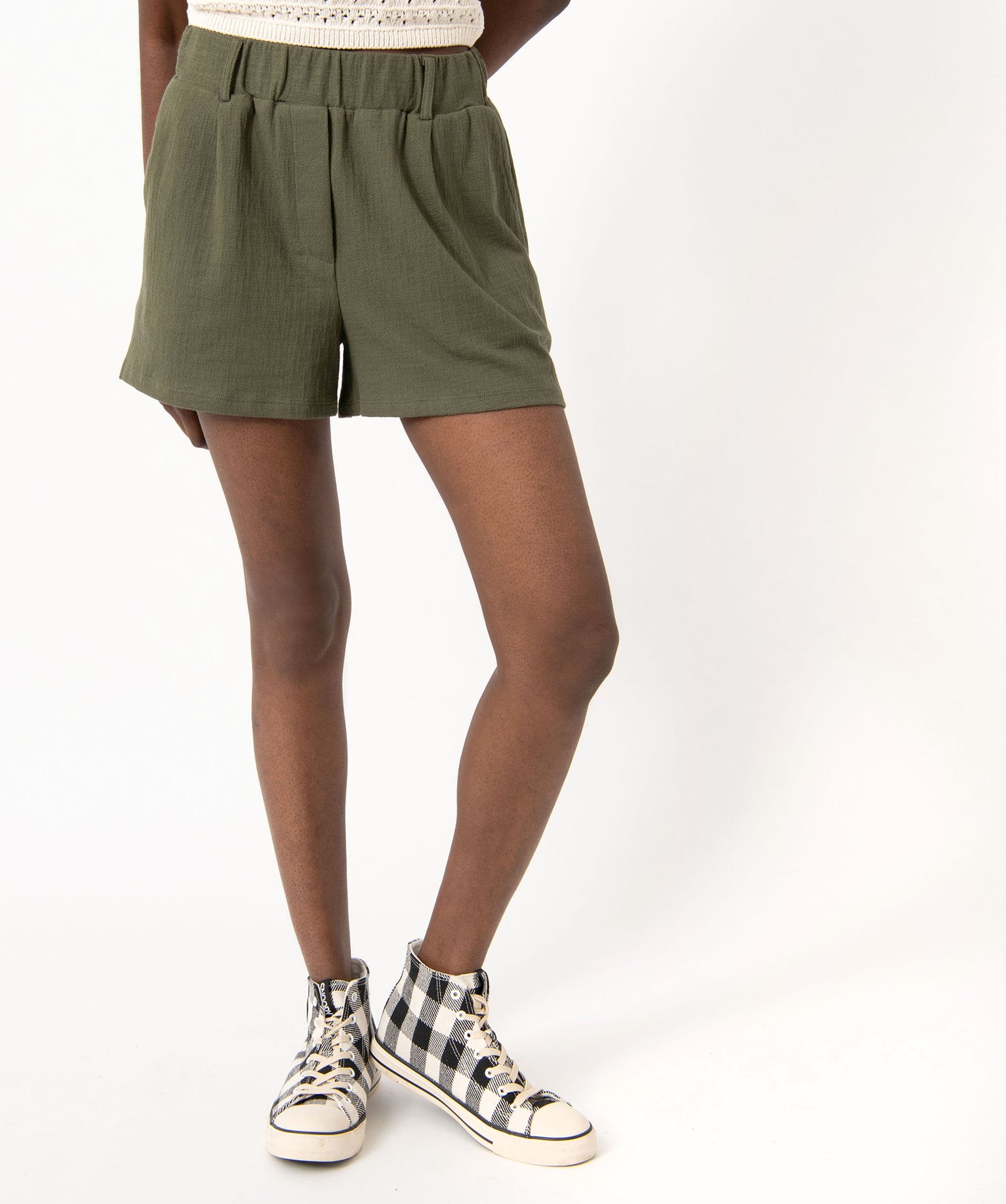 Short ample en matière texturée femme kaki | GEMO