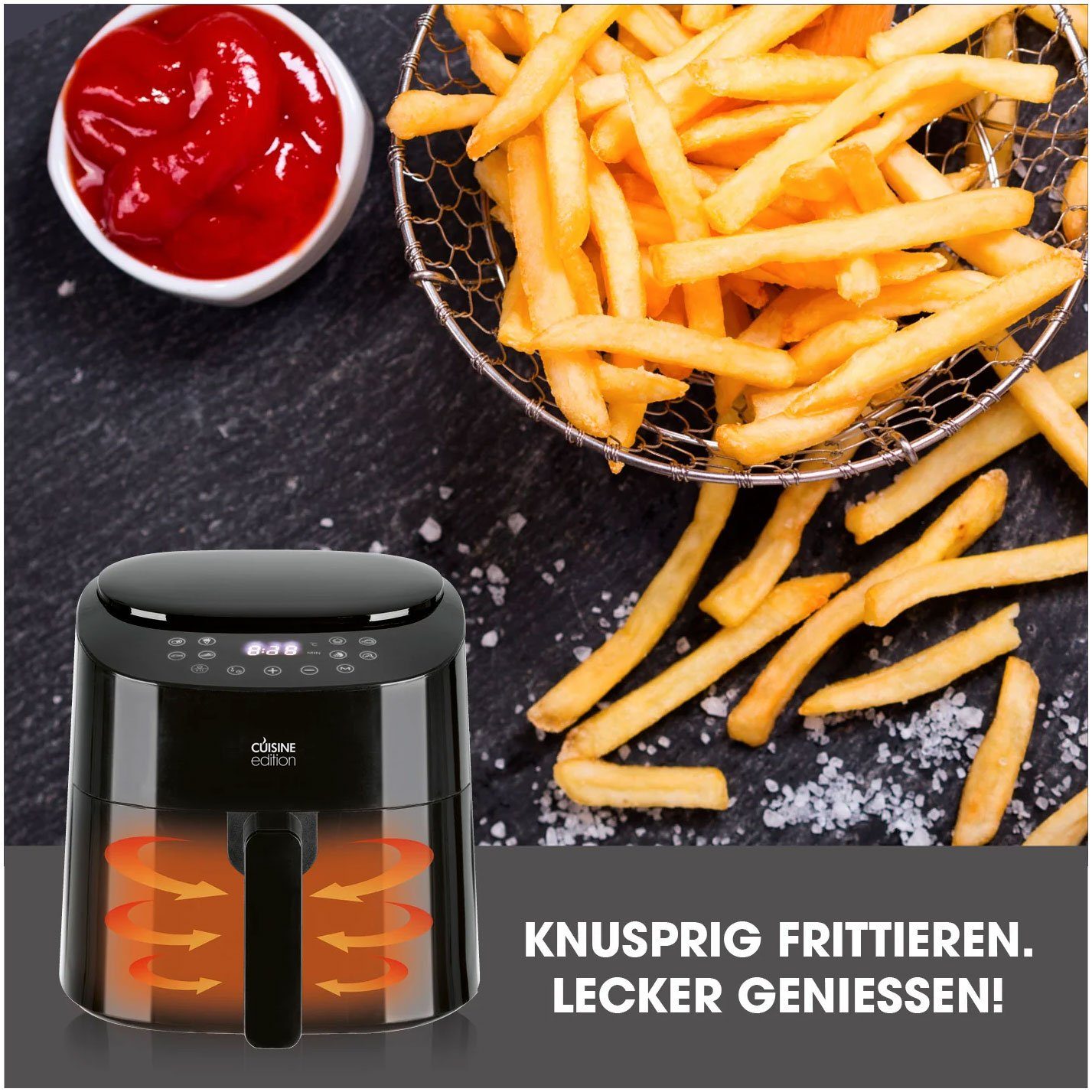 Cuisine Edition Heißluftfritteuse 12081, 1450 W, 8 voreingestellte Programme inkl. Dörren, Timer, Touch-Display