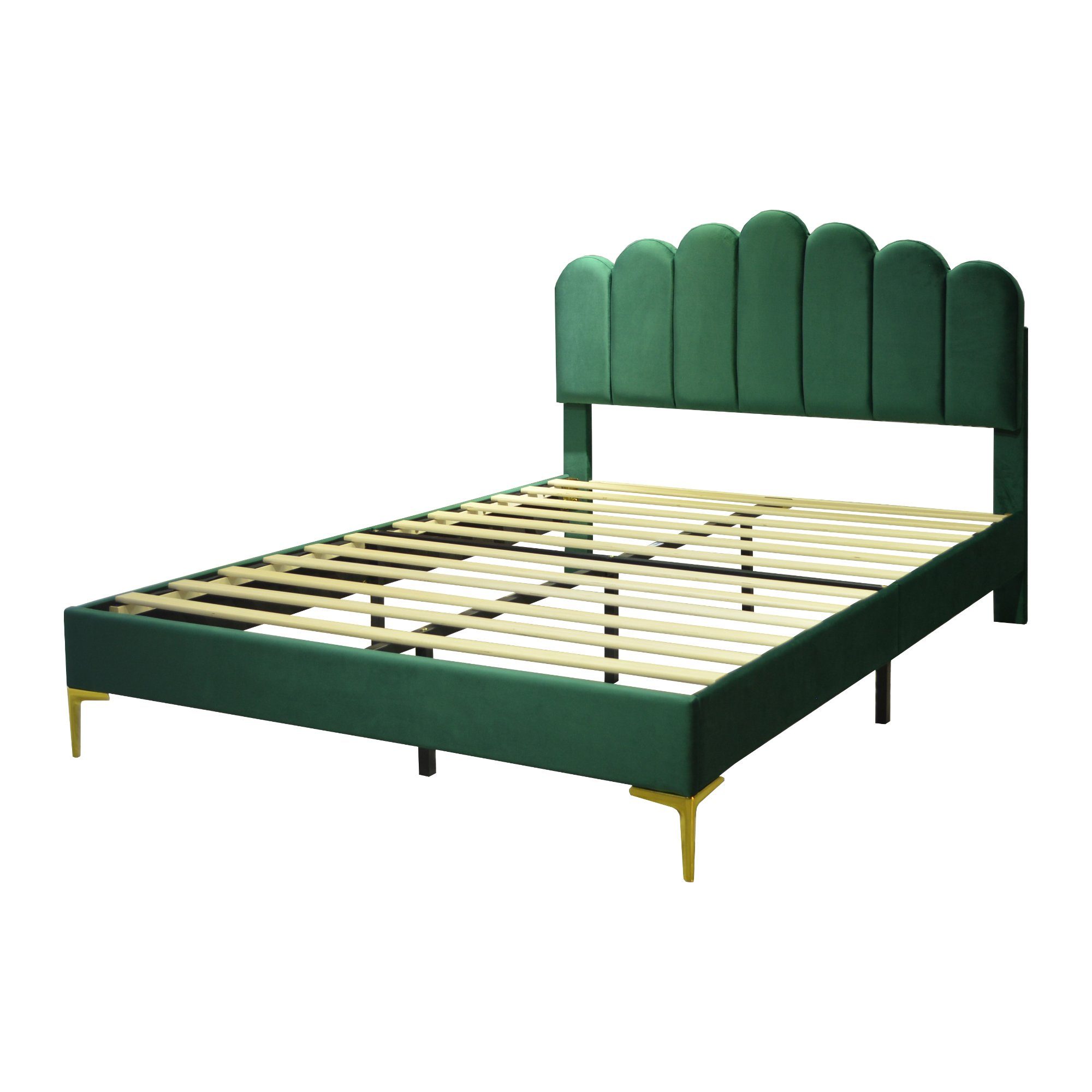 HAUSS SPLOE Polsterbett Polsterbett Funktionsbett Bettrahmen KInderbett Doppelbett (hautfreundlichem Samtstoff, Bettgestell mit Kopfteil und Lattenrost), ohne Matratze