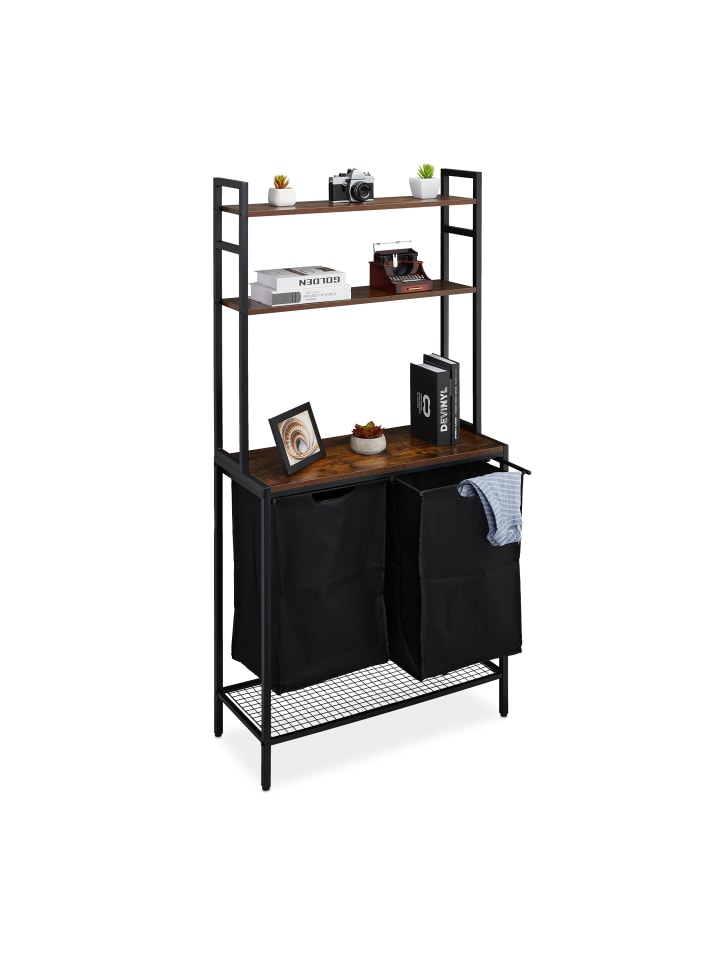 relaxdays Wäschekorbregal in Schwarz/ Braun - (B)80 x (H)162 x (T)34 cm günstig kaufen onesize