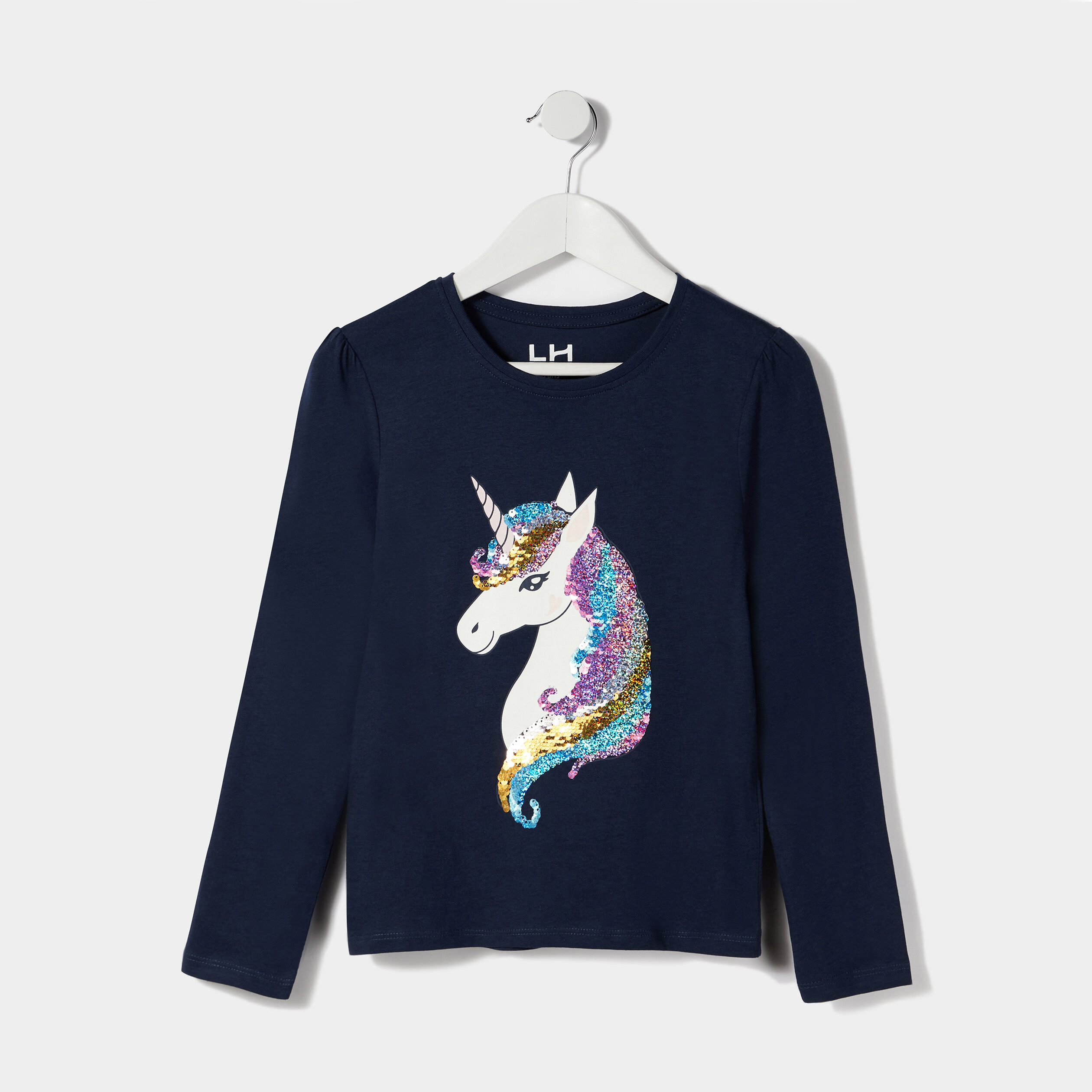 T-shirt avec sequins réversibles bleu marine fille | La Halle